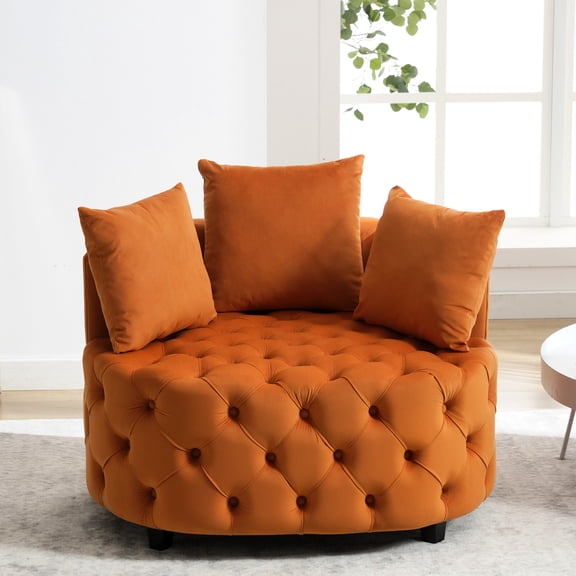 Orange Velvet Chair with American Design | Perfect for Living Room Seating
