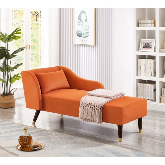 Orange Velvet Chaise Lounge with Pillow / Support Your Back While Relaxing