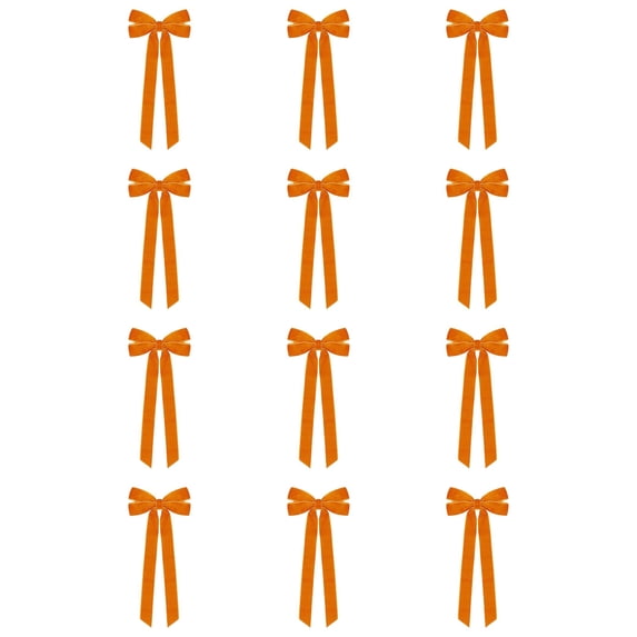 Orange Velvet Christmas Bows, Pre‑Tied Velvet Ribbon Bows Bows for Christmas Tree, Harvest Wreath Embellishment, Ribbon Bows for Christmas Tree for Gift Wrapping Home Holiday Decor 12Pcs