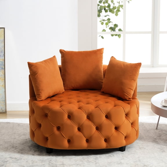 Orange Velvet Living Room Seat - 40.6 Inches Wide Chair Accent In For