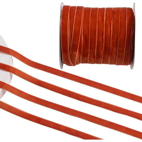 Orange Velvet Ribbon, 50 Yards Single Faced Velvet Ribbon Vintage Silk-Soft Halloween Decoration Box Wrapping Wedding Flower Bouquet