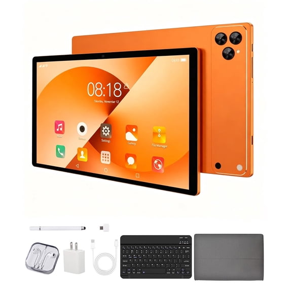 Orange Vibrant Tablet 10.1 Inch 2026 Newest Android 13 Tablet,5G Wi-Fi Tablet Computer,2 In 1 Tablet with Keyboard, 256GB ROM+8GB RAM ,Octa-Core Processor,1920 * 1200 IPS,Bluetooth,GPS