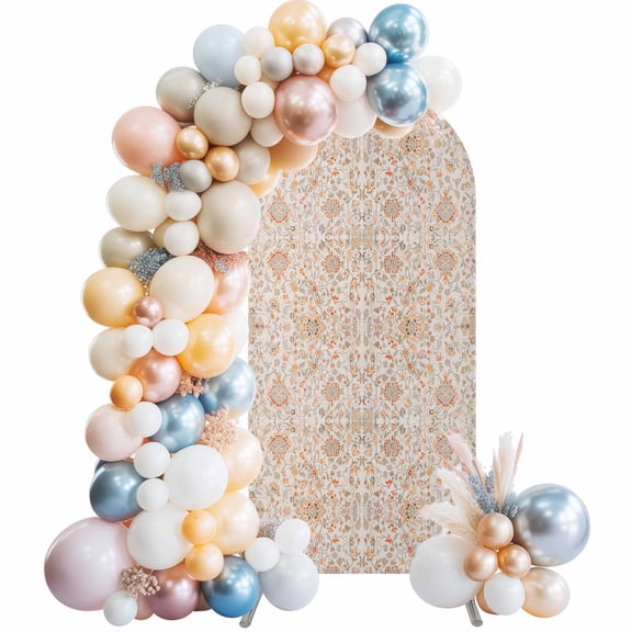 Orange Vintage Boho Arch Backdrop Cover 4x1.65 Ft, Spandex Wedding Arch Stand Cover, Southwestern Ethnic Mexican Floral Round Top Stretch Fitted Background Covers for Birthday Ceremony Party Decor