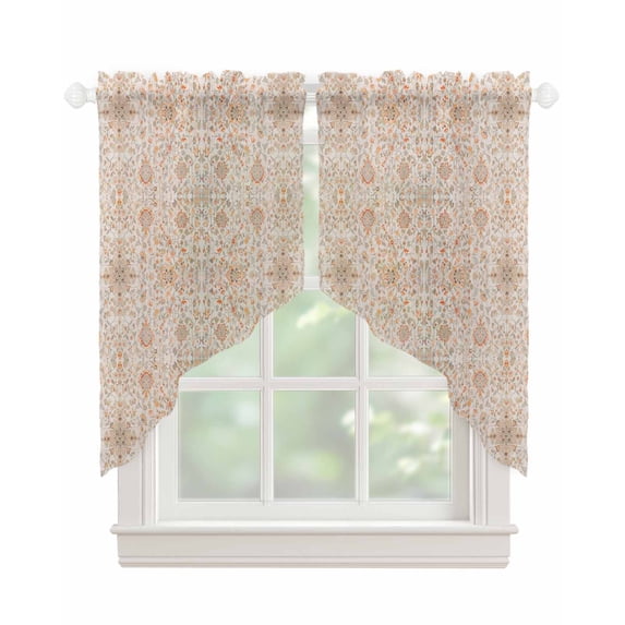 Orange Vintage Boho Swag Valances for Windows, Southwestern Ethnic Mexican Floral Rod Pocket Sheer Valances for Small Windows, Swag Toppers Light Filtering for Kitchen Living Room 2 Panels 28''x36''