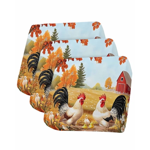 Orange Vintage Rooster Sofa Couch Cushion Covers Washable, Removable Stretchable Sectional Couch Covers,Pastoral Animals Spring Floral Slipcovers for L & T Shape Sofa Furniture Protector S Size 3 pcs