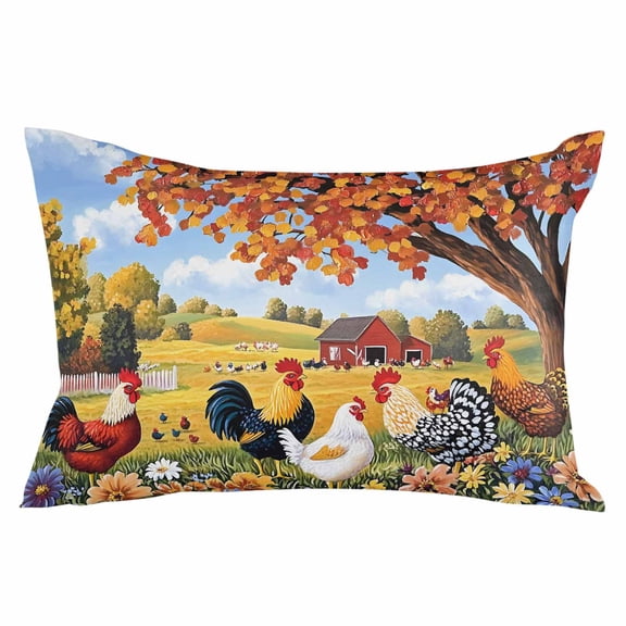 Orange Vintage Rooster Throw Pillow Cover 20 x 26 Inch Decorative Pillow Cover Farmhouse Animals Spring Floral Lumbar Pillowcase Seasonal Rectangle Cushion Case for Couch Sofa Bed Living Room