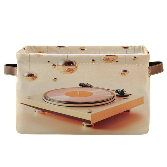 Orange Vinyl Record Foldable Storage Basket,Canvas Fabric Foldable Storage Bins with Handles Open Home Storage Bins Boxes for Toy Book Shelf Closet Baskets