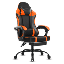 Orange PU Leather Gaming Chair with Footrest, Ergonomic Computer Chair for Adults, 400lb Capacity, 360° Swivel, Lumbar Support for Game Rooms & Offices