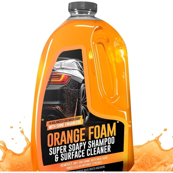 Orange Wash Soap - pH Balanced Super Soapy Shampoo & Surface Cleaner - Thick Foaming Suds for , , SUVs & - Streak-Free Shine, Safe Wax & Sealant (64 FL OZ)