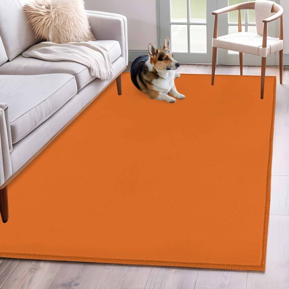 Orange Washable Area Rug 4x6 Solid Color Low-Profile Large Area Rugs with Non Slip Backing Indoor Floor Carpet for Entrance Living Room Bedroom Home Office