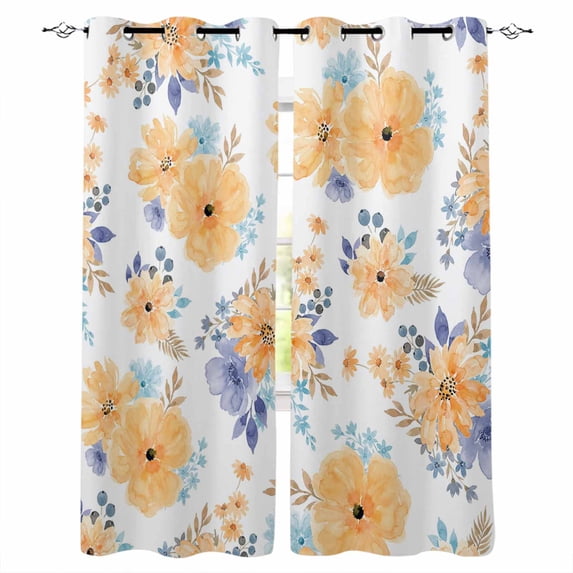 Orange Watercolor Floral Blackout Curtains 45 Inches Long, Spring Flower Abstract Art Thermal Insulated Black Out Curtains, Darkening Window Curtain Drapes for Bedroom Living Room 52"x45" 2 Panels