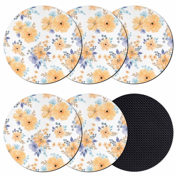 Orange Watercolor Floral Coasters Set of 6, Absorbent Coasters for Drinks, Spring Flower Abstract Art Coaster for Desk Coffee Table Protection, Home Decor House Warming Gifts 4"