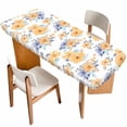 thumbnail image 1 of Orange Watercolor Floral Table Cloths for 8 Foot Rectangle Tables, Spring Flower Abstract Art Patio Waterproof Elastic Fitted Tablecloths, Washable Rectangular Table Cover for Camping, 1 of 8