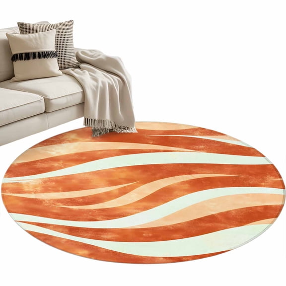 Orange Wave Area Rug, Abstract Washable Large Circle Carpet, Non Slip Round Rug for Living Room/Bedroom/Dining Room/Home Office/Dorm