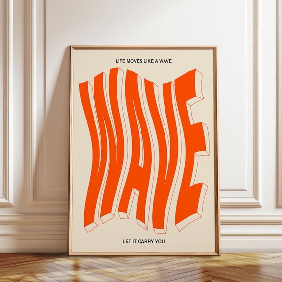 Orange Wave Typography Modern Kinetic Wall Art Print, Unframed Paper Poster 24x36in