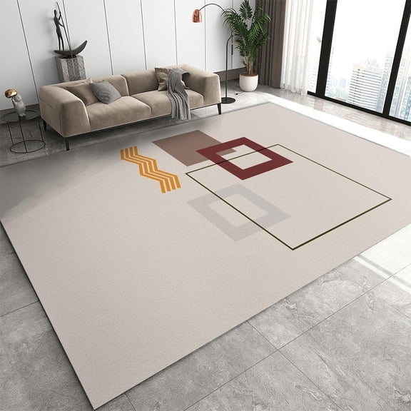 Orange Wavy Lines Neutral Rug, Brick Red Brown Rectangular Rug, Non-slip Foldable Easy To Clean Lightweight Mat For Living Room Bedroom Entrance Hallway Playroom Classroom 4x5ft