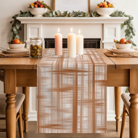 Orange Weave Mesh Dining Table Runner, Modern Minimalist Abstract Washable Table Runners Kitchen Coffee Table Center Decor for Home Party Holiday Wedding 13 x 36 Inches