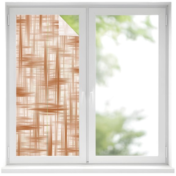 Orange Weave Mesh Window Privacy Film Modern Minimalist Abstract Decorative Glass Window Film UV Blocking Static Cling Non-Adhesive Sticker Covering for Home Door 19.6 x 39.3 inches