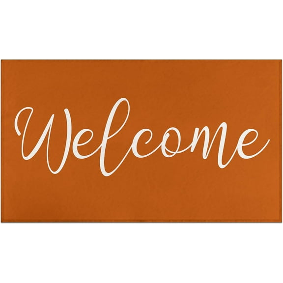 Orange Welcome Fall Door Mat Outdoor for Front Door, Fall Decorations for Home Non-Slip Washable Autumn Doormat Entrance Rug for Indoor Outdoor Decor (Welcome 4, 17"x30")
