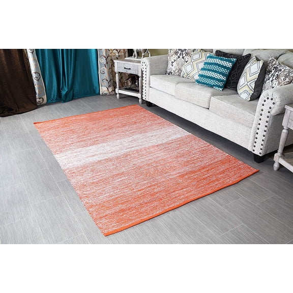 Orange & White 5x7' Area Rug for Living Room - Indoor Outdoor Reversible Cotton Rugs