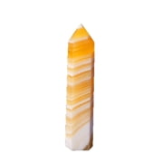 Orange White Banded Stone Hexagon Tower Ornament, Polished Decorative Crystal Style Point for Home Desk Shelf D cor, 9-10cm