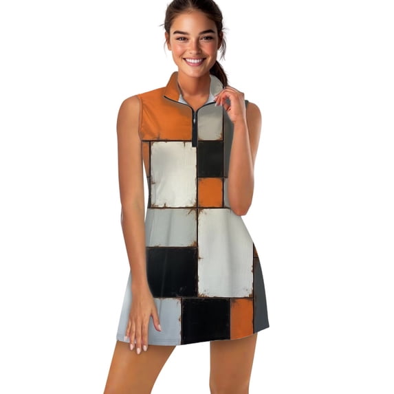 Orange White Black Gray Geometric Square Retro Sports Dresses Women Tennis Dress Outdoor Badminton Golf Quick-Drying And Breathable Sports Dress