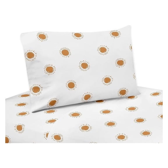 Orange and White Boho Sun Queen Sheet Set - Pumpkin Rust Orange Bohemian Celestial Sky Desert Sunshine Outdoors Nature Minimalist Neutral - 4 Piece Set