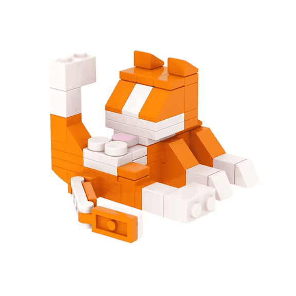 Orange White Cat Building Blocks Set MOC Bricks Toys 62pcs