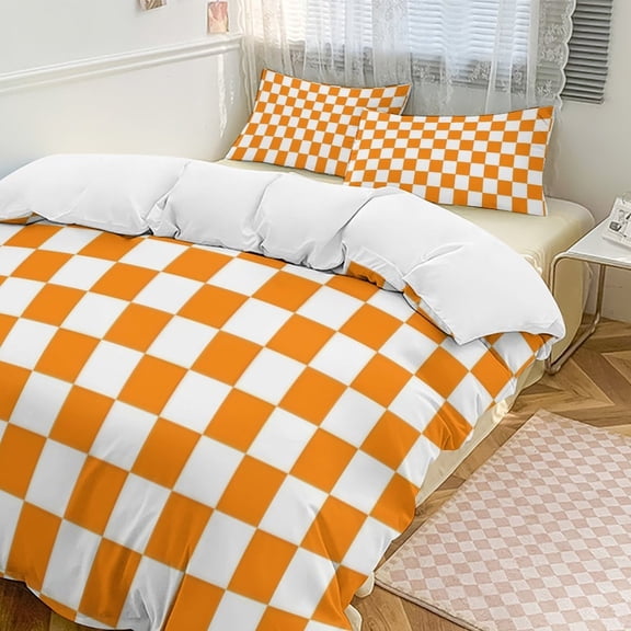 Orange White Check Checkered Bedding Set Couple Bedclothes Pillowcase Customized Home Textiles Bed Set for Bedroom Decoration