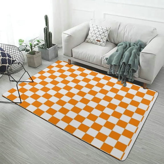 Orange White Check Checkered Carpet Style Living Room Bedroom Soft Comfy Rug Modern 3d Entry Door Mats Household 47"x 31.5" 47x63inch