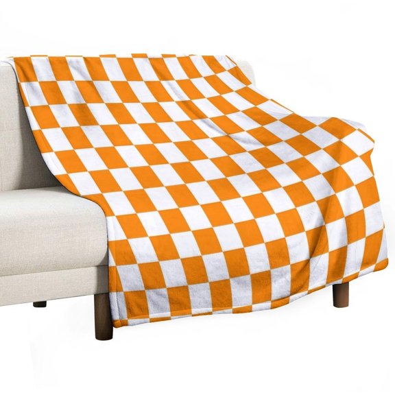 Orange White Check Checkered Throw Blanket Warm Microfiber Flannel Bedroom Decor Blankets For Beds