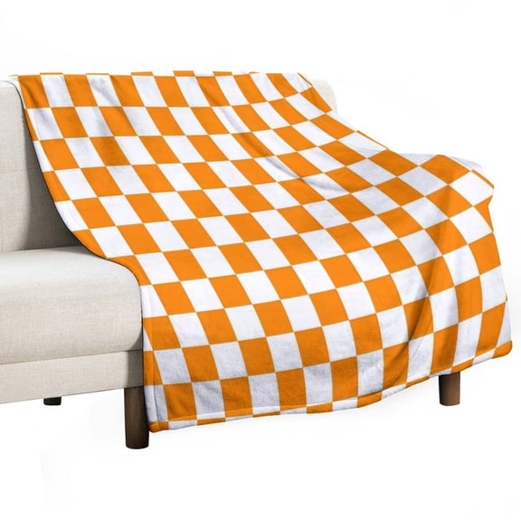 Orange White Check Checkered Throw Blanket for Women, Men - Super Soft Plush Blanket Throw Fleece Blanket Animal Blanket