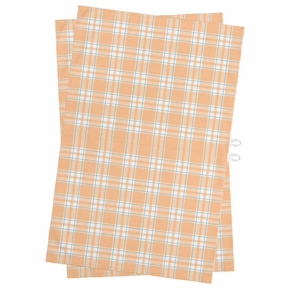 Orange White Checked Kitchen Towels Set of 2, Water Absorbent Dish Towel, Farmhouse Buffalo Plaid Country Decorative Hand Towels - Quick Drying Cloth for Cooking Baking, 18x28 Inch