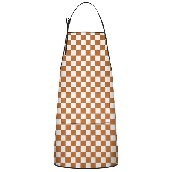 Orange and White Checkerboard Pattern Apron-Garden Aprons for Women with Pockets-Cotton Linen Waterproof Kitchen Cooking Gardening Aprons Adjustable for Kitchen,Cooking,BBQ and Salon 33x27 Inch
