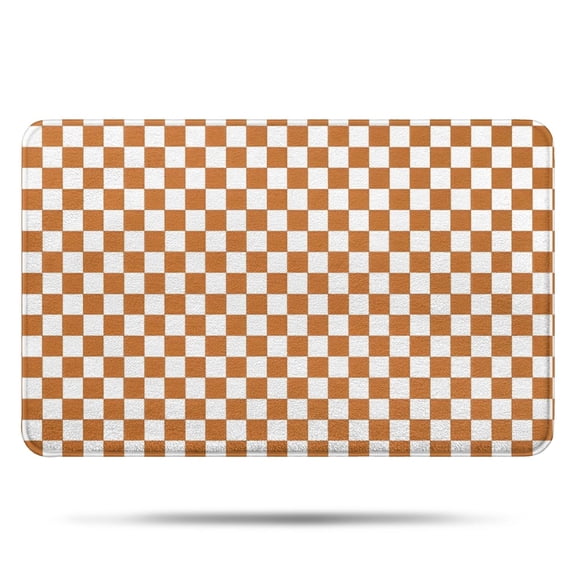 Orange and White Checkerboard Pattern Bathroom Rugs Mat,Non Slip Microfiber Bathroom Rug,Rubber Backing,Soft Bathroom Mats for Bathroom Floor,Tub and Shower,17x27in(43x68cm)