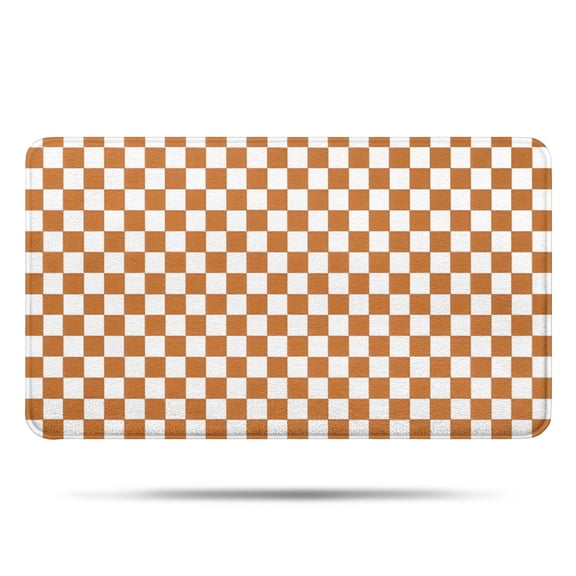 Orange and White Checkerboard Pattern Bathroom Rugs Mat,Non Slip Microfiber Bathroom Rug,Rubber Backing,Soft Bathroom Mats for Bathroom Floor,Tub and Shower,17x30in(43x75cm)