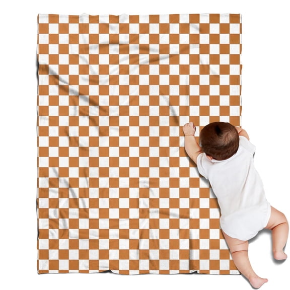 Orange and White Checkerboard Pattern Blanket,Comfortable Soft Flannel Throw Blanket,All Season,Warm Lightweight Blankets for Sofa Bed Couch Living Room Chair,30"x40"