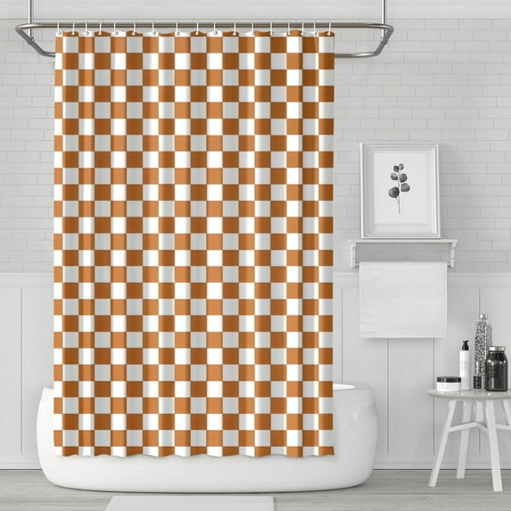 Orange and White Checkerboard Pattern Shower Curtain 72"x72" ,Bathroom Decorative Shower Curtains Set with 12 Hooks,Modern Waterproof Washable Shower Curtain