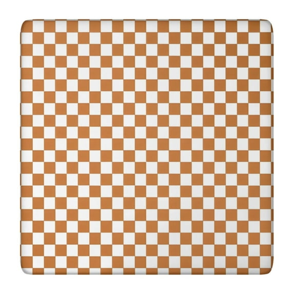 Orange and White Checkerboard Pattern Square Fitted Tablecloth with Elastic Edge,Square Table Cover,Washable Elastic Table Cover for Home Kitchen Party Decor 36"x36"