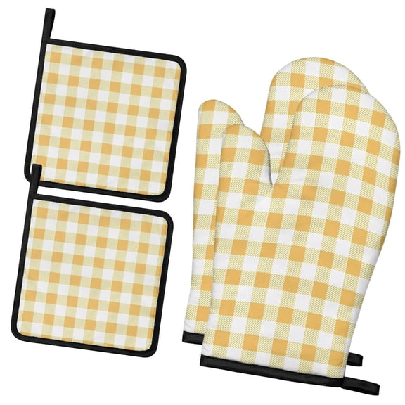 Orange and White Checkered Pattern 2 Pack Oven Mitts Pot Holders Set, Kitchen Insulation Gloves with Hanging Loops, Stain Resistant Gift Ideas for Holiday Birthday Gifts