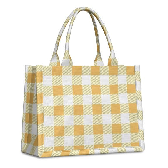 Orange and White Checkered Pattern Tote Bag, Laptop Carry Tote with Interior Pockets & Top Handle, Large Capacity Gifts for Work Shopping Travel,15.7 X 5.1 X 13 Inches