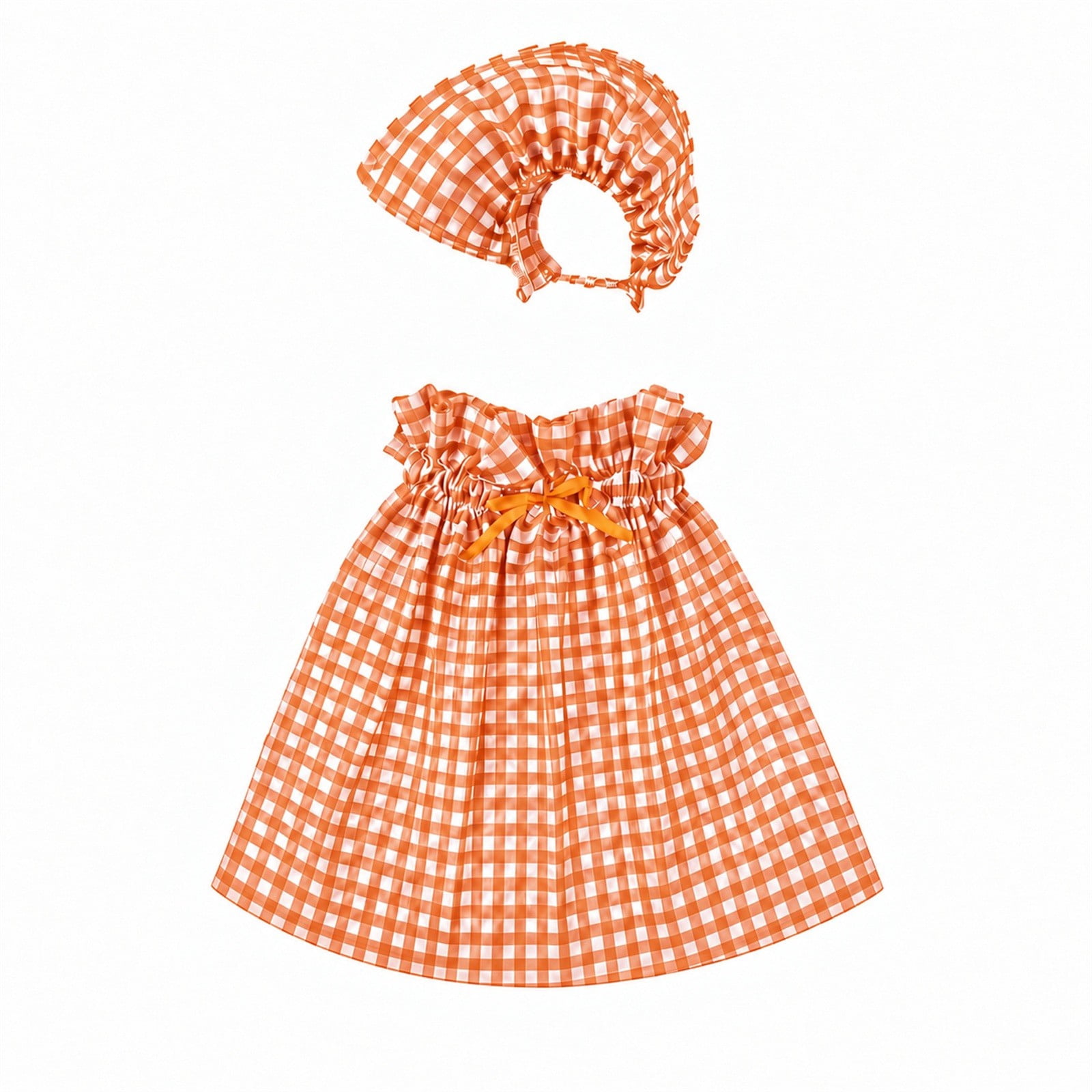 Orange White Checkered Porch Goose Dress and Bonnet Set - Walmart.com