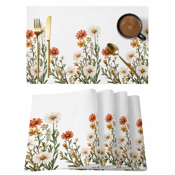 Orange White Daisy Placemats Set of 1, Spring Flowers Non-Slip Place Mats Washable Table Mats for Kitchen Dining Table Decorations Indoor/Outdoor