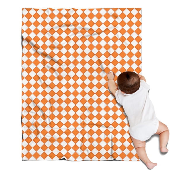 Orange and White Diamond Pattern Blanket,Comfortable Soft Flannel Throw Blanket,All Season,Warm Lightweight Blankets for Sofa Bed Couch Living Room Chair,30"x40"