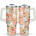 thumbnail image 1 of Orange and White Dog Flowers 40 Oz Tumbler with Handle Lid and Straw, Stainless Steel Double Walled Vacuum Insulated Cup, Cute Birthday Gifts Tumbler for Women Men Friends, 1 of 7