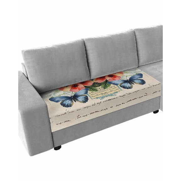 Orange White Floral Retro Sofa Couch Cushion Covers Washable, Removable Stretchable Sectional Couch Covers, Modern Rustic Butterfly Slipcovers for L & T Shape Sofa Furniture Protector M Size 1 pc