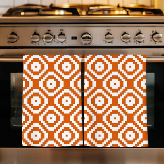 Orange White Geometric Kitchen Towels Set of 4, Modern Abstract Art Absorbent Dish Towels for Kitchen, Microfiber Hand Towel, Quick Drying Tea Towel for Cleaning Decorative Dishcloths