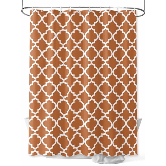 Orange White Geometric Shower Curtain, Minimalist Morocco Pattern Bathroom Decor Curtains Set with Hooks, Waterproof Fabric Home Accessories, 72 X 84 Inch Extra Long