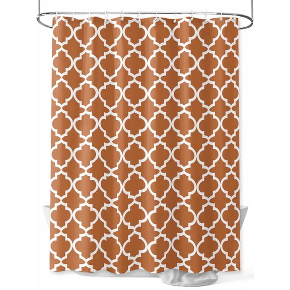 Orange White Geometric Shower Curtain, Minimalist Morocco Pattern Bathroom Decor Curtains Set with Hooks, Waterproof Fabric Home Accessories， Stall 36 X 72 Inch