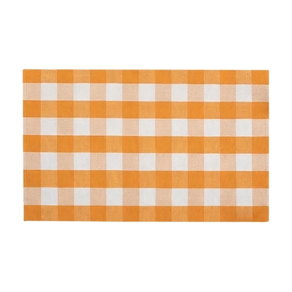 Orange and White Gingham Area Rug â 23.6" x 15.7" Soft Velvet Floor Mat Non- Rubber Backing Machine Washable Accent Rug for Entryway Kitchen & Bedroom Orange